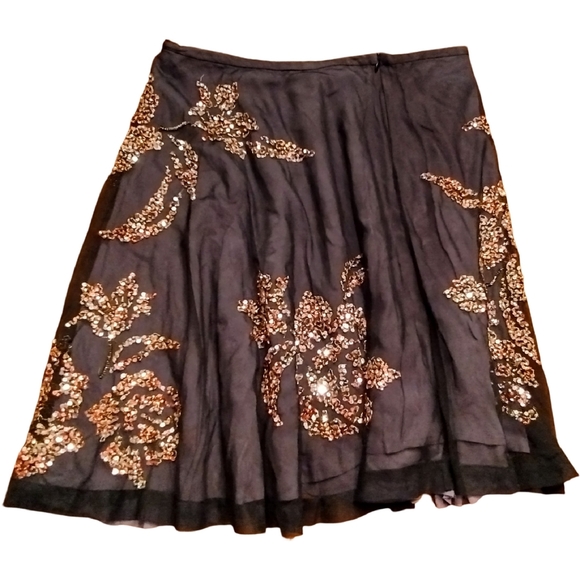 French Connection Tulle Midi Skirt, Sequined Floral Design Skirt,Size 8, Black - Picture 4 of 9